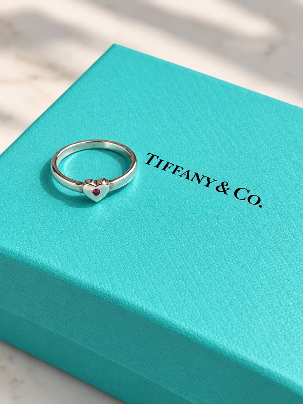Authentic Tiffany & Co Paloma Picasso Pink Stone Heart Ring Size 6.5